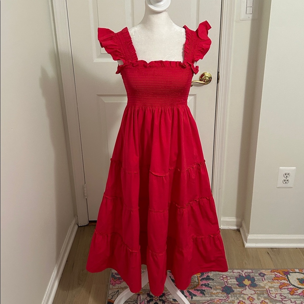 Hill House Home The Ellie Nap Dress Raspberry Red Poplin Size XS - Picture 7 of 14